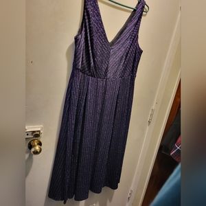 Torrid Dark Blue and Multicolored Stripe Shimmer Midi Dress